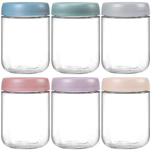 NETANY 6-pack 16 oz Overnight Oats Containers with Lids, Glass jars with Airtight Lids, Wide mouth Mason Salad jars, Glass Food Storage Containers for Snacks Yogurt Spice Sugar