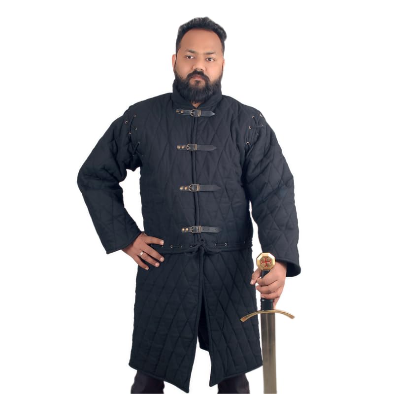 THE MEDIEVALS Thick Padded Full Sleeves Gambeson Coat Aketon Jacket Armor, Cotton Fabric