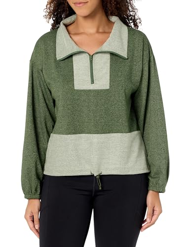 Royalty For Me Women's Half Zip Pull Over Sweater with Drawstring Waist, Pesto, L