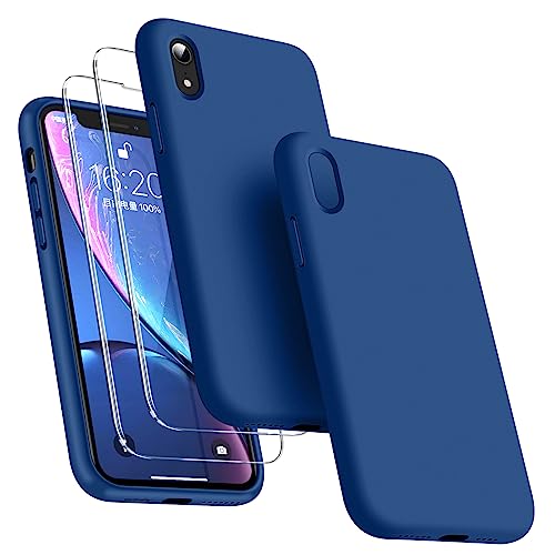 JTWIE [5 in 1 for iPhone XR Phone Case with Screen Protector and Camera Lens Protector, Liquid Silicone Phone Case for iPhone XR 6.1 inch (Navy Blue)…