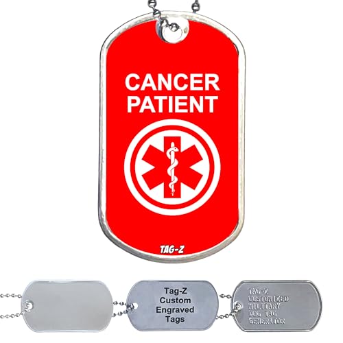 Tag-Z Medical Alert ID Necklace - Cancer Patient - Customized Jewelry with Stainless Steel Ball Chain Necklace or Split Ring