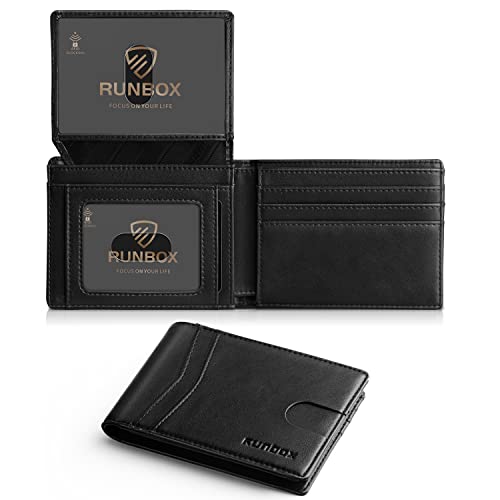 RUNBOX Rfid blocking Wallet for Men Leather 2 ID Window With Gift Box