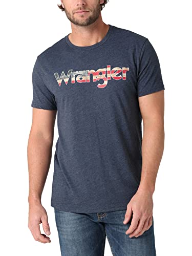 Wrangler Men's Western Crew Neck Short Sleeve Tee Shirt, Navy American Flag Kabel, Large