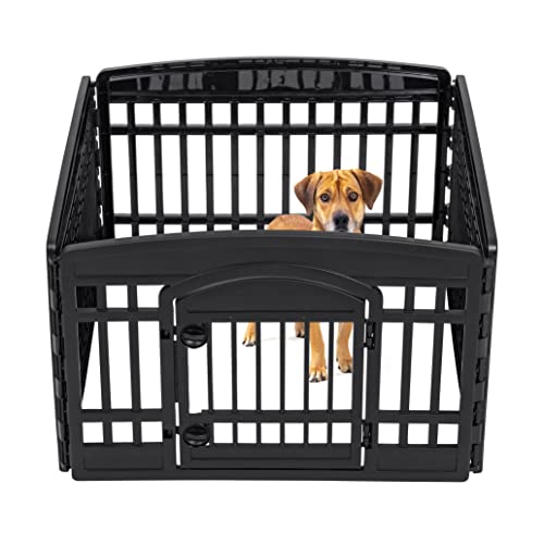 IRIS USA 24' Exercise 4-Panel Pet Playpen with Door, Dog Playpen, Puppy Playpen, for Puppies and Small Dogs, Keep Pets Secure, Easy Assemble, Fold It Down, Easy Storing, Customizable, Black