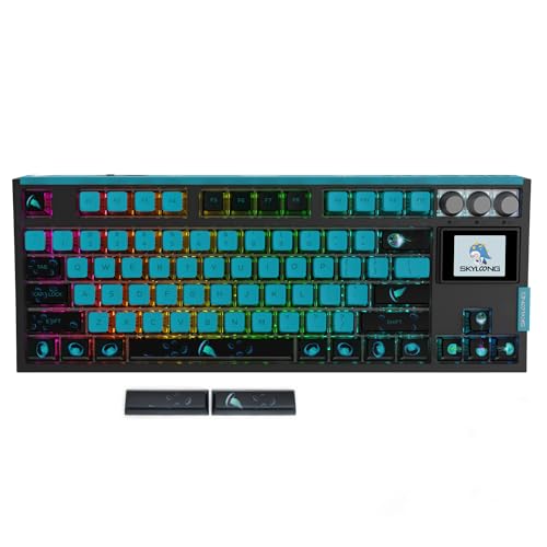 MOLGRIA SKYLOONG GK87 Jellyfish Pudding Keycaps RGB Backlit Gaming Keyboard, Hot Swappable Red Machinery Gateron Switches, Triple-Mold Connection with Knobs and LCD Display Mechanical Keyboard
