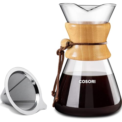 COSORI Pour Over Coffee Maker with Double Layer Stainless Steel Filter, 8-Cup, 34oz, Drip Coffee Maker, Coffee Dripper Brewer, High Heat Resistant Carafe, also for Camping, Hiking