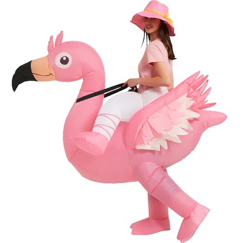 One Casa Inflatable Flamingo Costume Riding On Flamingo Air Blow up Funny Fancy Dress Party Halloween Costume for Adult