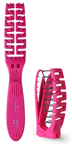 F3 Systems Folding Hair Brush with Mirror, Travel Folding Brush, Compact for Storage, Hair Brush Detangling Comb for Adult and Kids, Portable & Pocket Brush with Mirror, Healthy Shine, Wet & Dry Hair