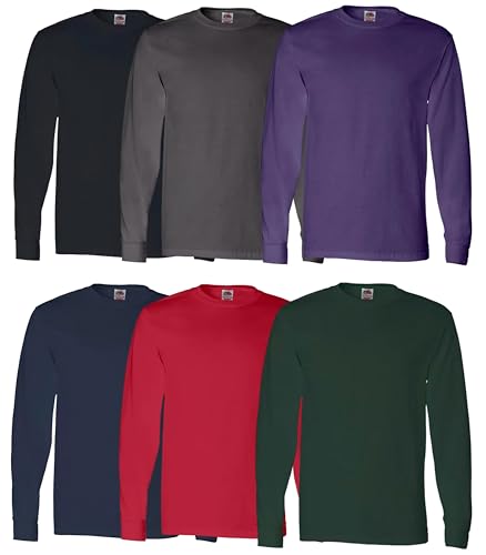 Men's Heavy Cotton Long Sleeve T-Shirt, Set of 6,L Multicolor