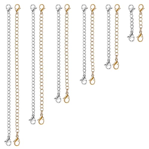 Necklace Extender, 12 PCS Chain Extenders for Necklaces, Premium Stainless Steel Jewelry Bracelet Anklet Necklace Extenders (6 Gold, 6 Silver), Length: 1' 2' 3' 4' 5' 6', by UUBAAR