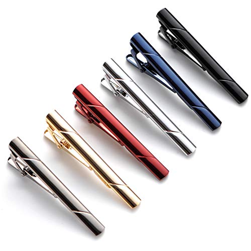 QIMOSHI 6pcs Tie Clips for Men Tie Bar Clip Set for Regular Ties Necktie Wedding Business Tie Pin Clips