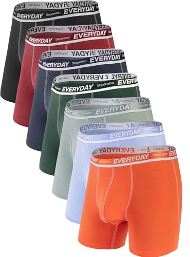 Separatec Cotton Dual Pouch Men's Underwear Comfortable Soft Breathable Everyday Boxer Briefs for men 7 Pack(L, Assorted Colors)