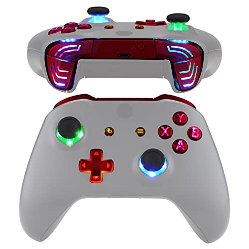 eXtremeRate Multi-Colors Luminated Dpad Thumbsticks Start Back ABXY Action Buttons, Scarlet Red Classical Symbols Buttons DTFS (DTF 2.0) LED Kit for Xbox One S & X Controller - Controller Without