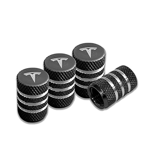 4pcs Tire dust caps, Aluminum Alloy Valve Stem Cap, Anti-Corrosion Leak-Proof Car Tire Accessory Compatible with Tesla Model Y X S 3, Universal for Cars, SUVs, Bike, Trucks Motorcycles (Black)