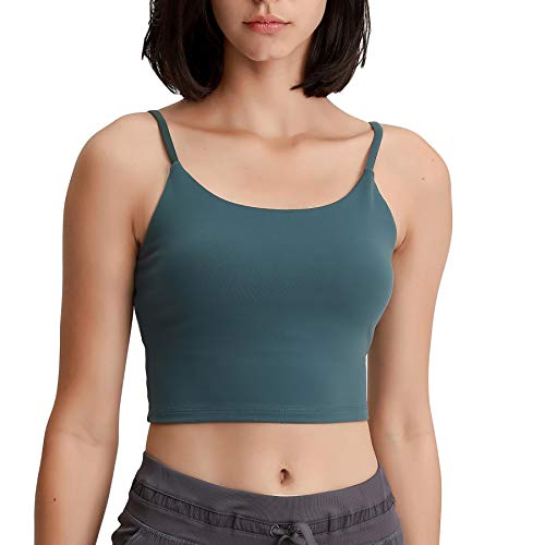 Lemedy Women Padded Sports Bra Fitness Workout Running Shirts Yoga Tank Top (M, Grey Green)