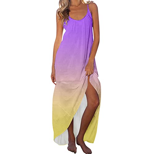 Lainuyoah Camisole Dress for Women Plus Size Spaghetti Strap Casual Maxi Sundress Sleeveless Flowy Beach Long Boho Tank Dress A-Purple