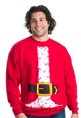 Santa Claus Costume | Novelty Christmas Sweater, Holiday Crewneck Sweatshirt - (Crew,S) Red