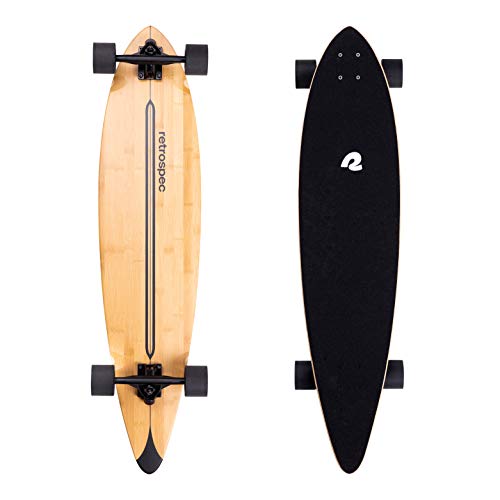 Retrospec Zed Pintail Longboard Skateboard Complete Cruiser | Bamboo & Canadian Maple Wood Cruiser w/Reverse Kingpin Trucks for Commuting, Cruising, Carving & Downhill Riding