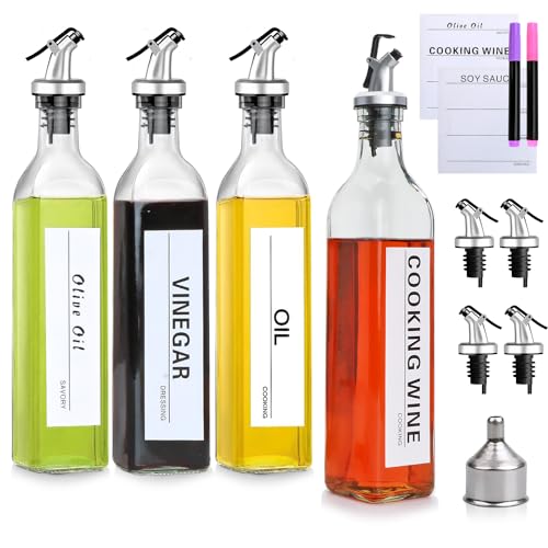 Accguan 17oz Olive Oil Dispenser Bottle,Leakproof Oil Dispenser,Set with Sticker and Pen,Suitable for Storing Olive Oil, Vinegar and Other Liquids (4 PCS)