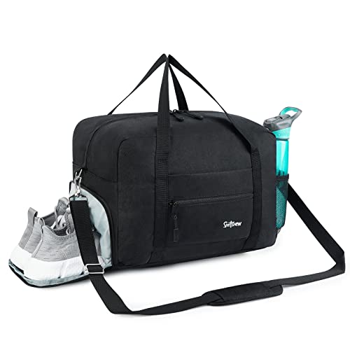Sports Gym Bag with Wet Pocket & Shoes Compartment, Travel Duffel Bag for Men and Women Lightweight, Black