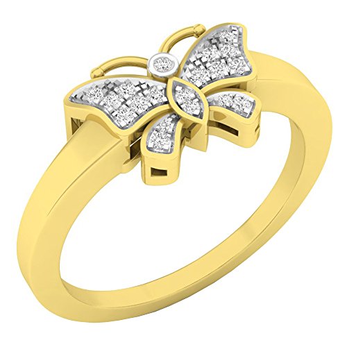 Dazzlingrock Collection 0.07 Carat (ctw) Round White Diamond Ladies Butterfly Right Hand Ring 1/20 CT, 10K Yellow Gold, Size 11