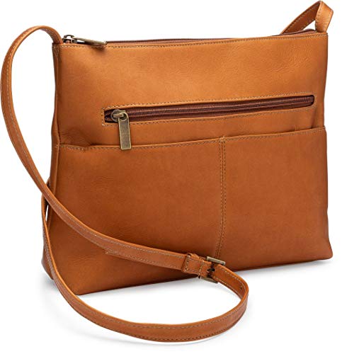 Le Donne Leather Birch Bay Crossbody Leather Women’s Handbag, Premium Colombian Vaquetta Leather, 13” x 10” x 3” (Tan)