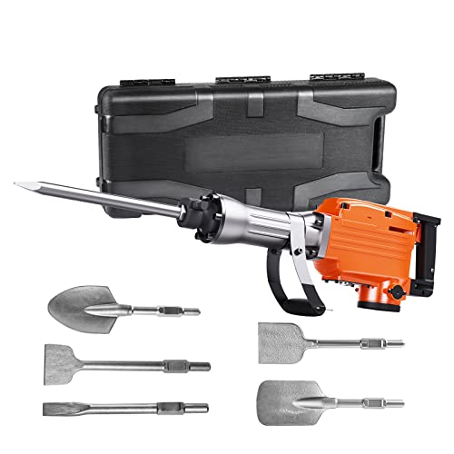 VEVOR Demolition Jack Hammer, MAX 2200W Electric Jackhammer Heavy Duty, 1350 BPM Concrete Breaker 6pcs Chisels Bit Chipping with Case