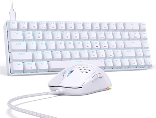 DIERYA X TMKB Wired 60 Percent Mechanical Gaming Keyboard and Wired Gaming Mouse-White(Quiet Red Switch)