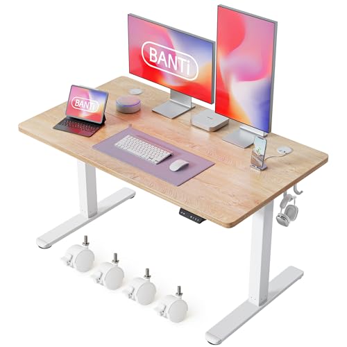 BANTI 48'' Standing Desk, Electric Stand up Height Adjustable Home Office Table, Sit Stand Desk with Splice Board, Maple