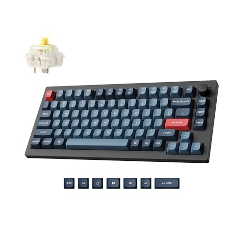 Keychron V1 Max 75% Custom Wireless Mechanical Keyboard, 2.4 GHz/Bluetooth 5.1/Wired RGB with QMK/VIA Programmable Knob, Hot-Swappable Gateron Banana Switch Gasket Mount for Mac Windows Linux