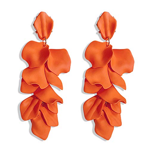 Just Follow Long Acrylic Rose Petal Earrings Dangle Exaggerated Flower Drop Statement Floral Tassel Earrings for Women and Girls (Orange)