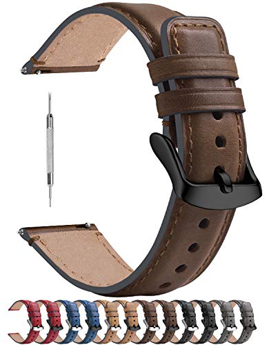 Fullmosa Compatible Samsung Galaxy 46mm/Gear S3 Frontier/Classic Watch Bands, Quick Release Leather Smart Watch Band for Galaxy Watch 3 Band 45mm, Garmin Vivoactive 4 and Active,22mm Dark Brown+Black