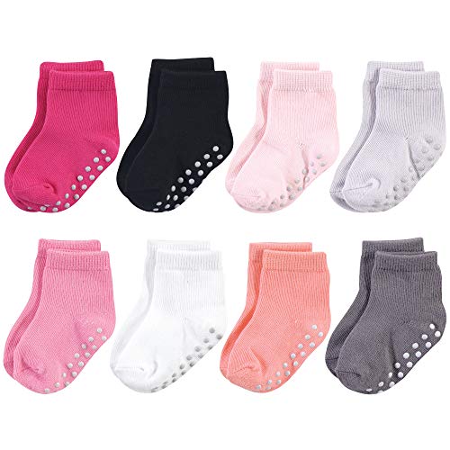 Touched by Nature Baby Organic Cotton Socks with Non-Skid Gripper for Fall Resistance, Solid Black Pink, 12-24 Months