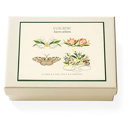 Karen Adams Box of 8 Assorted Notecards with Matching Envelopes - Flourish