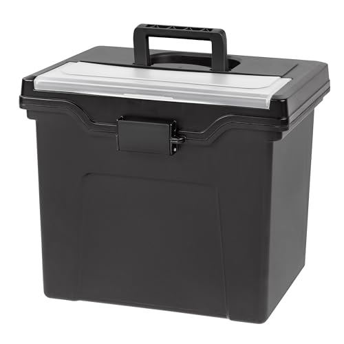 IRIS USA Portable Letter/Legal File Tote Box, BPA-Free Plastic Storage Bin with Organizer-Lid, Durable, Secure Lid and Handle, Black