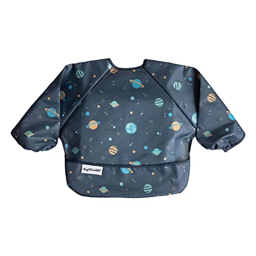 Tiny Twinkle Mess Proof Baby Bib, Cute Full Sleeve Bib Outfit, Waterproof Bibs for Toddlers, Machine Washable, Tug Proof Closure, Baby Smock for Eating, Long Sleeved (Space, Small 6-24 Months)