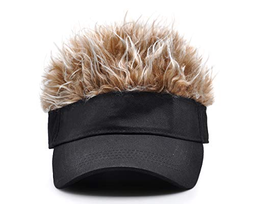 DS. DISTINCTIVE STYLE Novelty Visor Cap Adjustable Visor Hat with Spiked Wigs Fake Hair Visor for Adults - Black and Brown