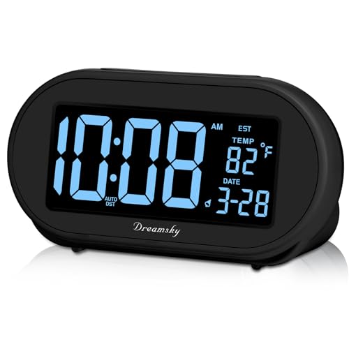 DreamSky Auto Set Alarm Clock for Bedroom, Digital Desk Clock with 0-100% Dimmable Brightness Dimmer, Auto DST, Date, Temperature, USB Ports, Snooze, Electric Bedside Clock Nightstand