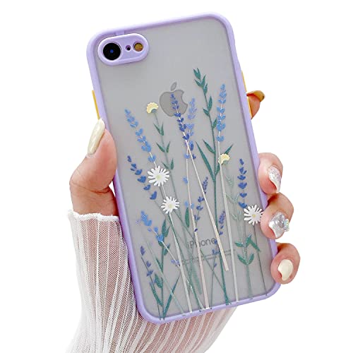 HJWKJUS Compatible with iPhone 6/6s for Girl Woman, Floral Flower Pattern Slim Design, Protective Hard PC Back with Soft Shockproof TPU Bumper Phone Case for iPhone 6/6s-Light Purple