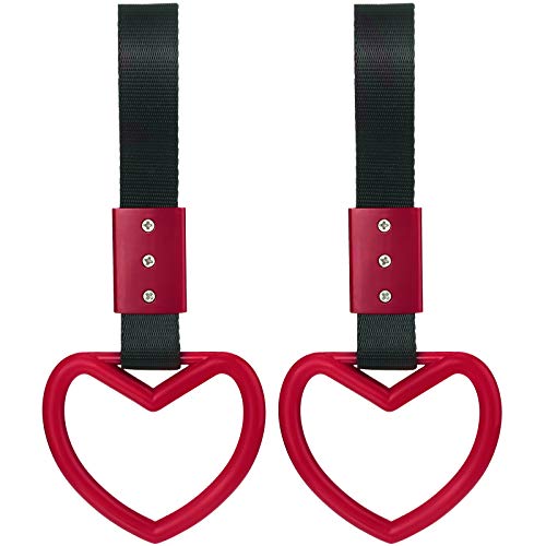 2 Pieces Rings Heart Shaped Car Handle Straps Drift Charm Rear Bumper Warning Decor Subway Bus Broken Handle for Car Interior(Red)