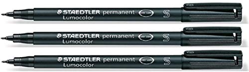 Staedtler Lumocolor Black Superfine Permanent Marker Pens Pack of 3 Waterproof Smudge Resistant Quick Dry CD DVD OHP