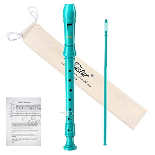 Eastar Soprano Recorder Instrument for Kids Beginner, German Fingering C Key Recorder Instrument 3Piece with Cleaning Kit, Thumb Rest, Cotton Bag, Fingering Chart, ERS-21GSB, Sky Blue, School-Approved