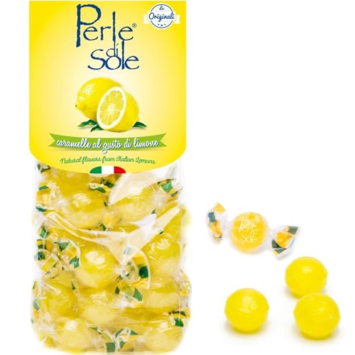 Perle di Sole Italian Lemon Drops Hard Candy Individually Wrapped (7.05 oz) Made with Essential Oils of Lemons from the Amalfi Coast - Italian Imported Gifts From Italy