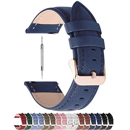 Fullmosa 20mm Leather Watch Band Compatible with Samsung Galaxy Watch 6 40mm 44mm/Galaxy Watch 6 Classic 43mm 47mm,Galaxy Watch 5 40mm 44mm/Pro 45mm,Dark Blue+Rose Gold Buckle