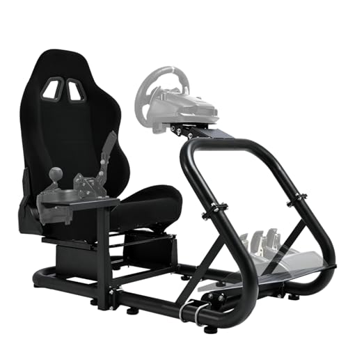 Racing Simulator Cockpit With Black Seat Fit for Logitech I Thrustmaster I FANATEC G29,G920,G923 T300 Shifter Platform Upgrade,Double Arm Triangle Support,No Steering Wheel,Pedal,Handbrake
