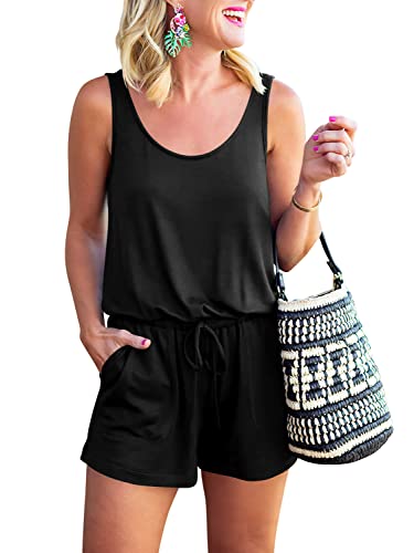 ANRABESS Womens Summer Short Jumpsuit Scoop Neck Sleeveless Tank Top Rompers Travel Vacation Beach Clothes 2024 Black Trendy Fashion Playsuit A209 heise S