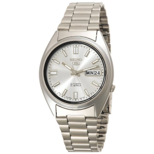 SEIKO SNXS73 Automatic Watch for Men 5-7S Collection - Striking Silver Dial with Luminous Hands, Day/Date Calendar, Stainless Steel Case & Bracelet