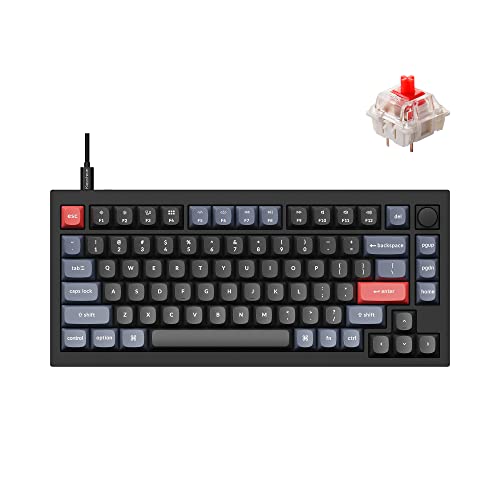 Keychron Q1 Wired Custom Mechanical Keyboard Knob Version, 75% Layout QMK/VIA Programmable with Hot-swappable Gateron G Pro Red Switch Double Gasket Compatible with Mac Windows Linux (Black)-Version 2