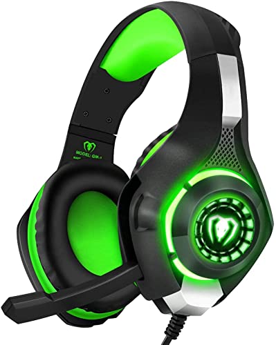 BlueFire Stereo Gaming Headset for Playstation 4 PS4 PS5, Over-Ear Headphones with Mic and LED Lights for Xbox One, PC, Laptop(Green)