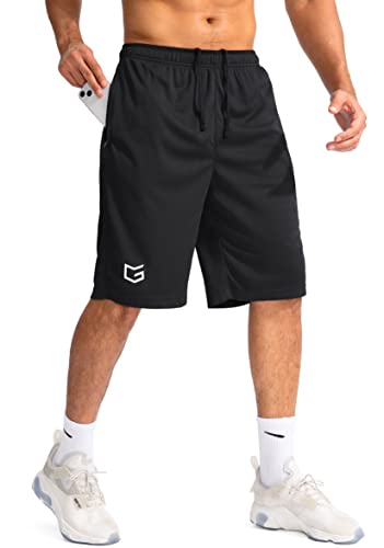 G Gradual Men's Basketball Shorts with Zipper Pockets Lightweight Quick Dry 11' Long Shorts for Men Athletic Gym(Black,M)